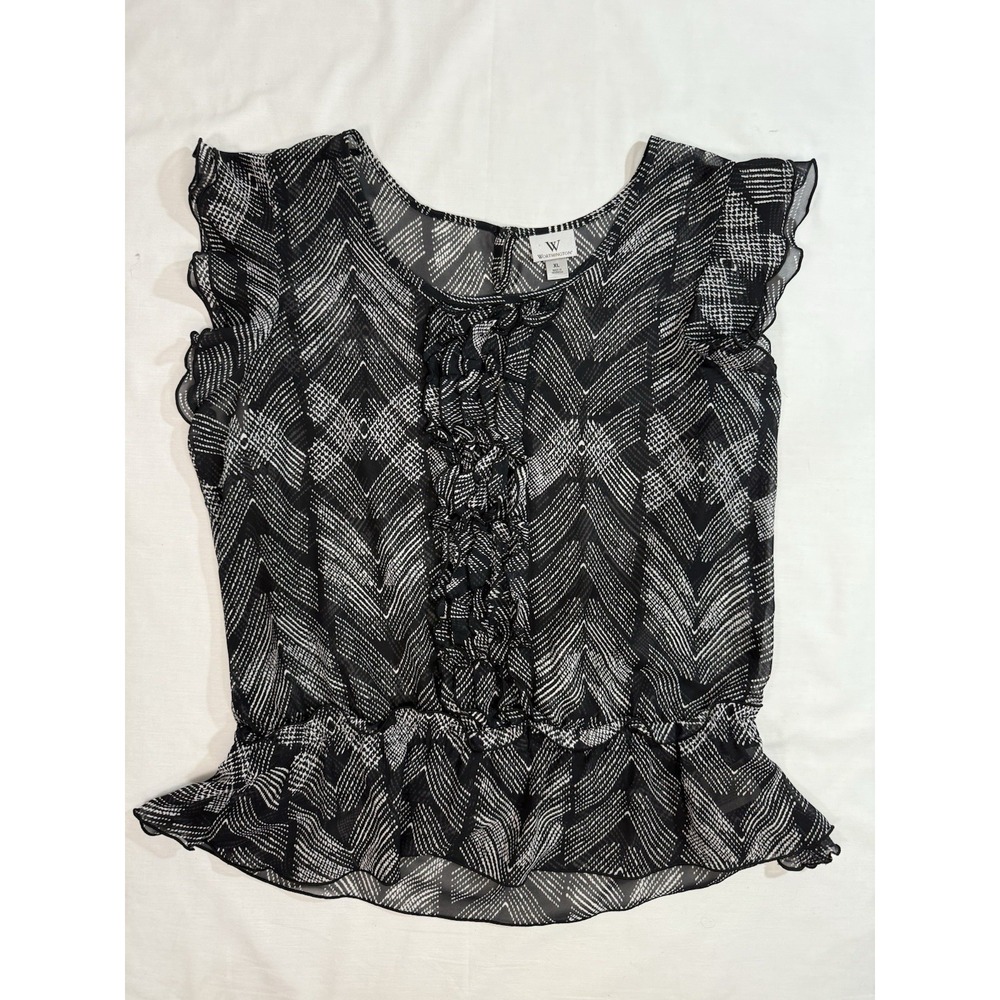 Worthington Grunge Size XL‎ Woman's Blouse Black White Dainty Sheer